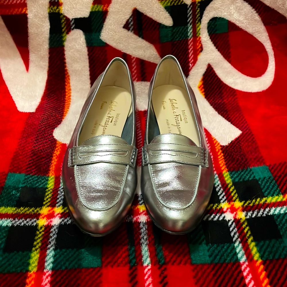 Salvatore Ferragamo Metallic Silver Leather Loafers* - Picture 2 of 10